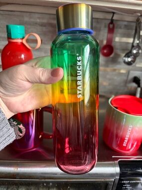 Starbucks Rainbow Gradient Glass Bottle with Gold ombré Cap